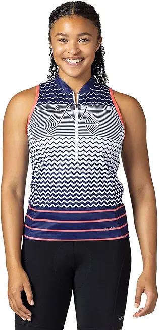 Terry Sun Goddess Cycling Jersey Womens, Sleeveless Racerback Tank Top for Women UPF 40+ Sun Protection 10 Inch Zip