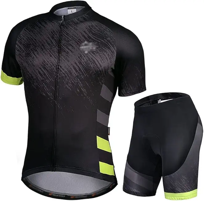 Men's Cycling Clothes Men's Cycling Jersey and Shorts Set Tight Breathable Cycling Jersey Short Sleeve, 3 Rear Pockets, Full Zipper, Black Men's Cycling Clothing(Large)