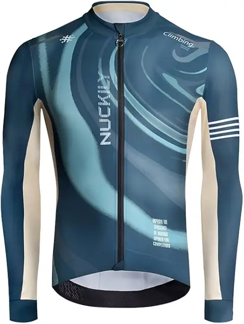 Thermal Cycling Jersey for Men, Winter Fleece Lined Long Sleeve Cycling Jacket with Pockets for Cold Weather Biking Clothing, Blue L