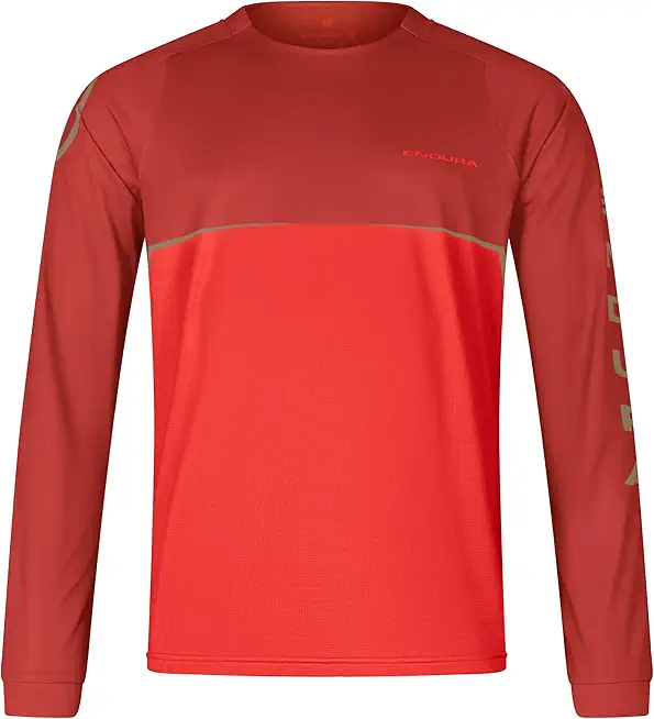 Endura Mens SingleTrack Mountain Cycling Jersey Core LS Tee Flame Red, XX-Large