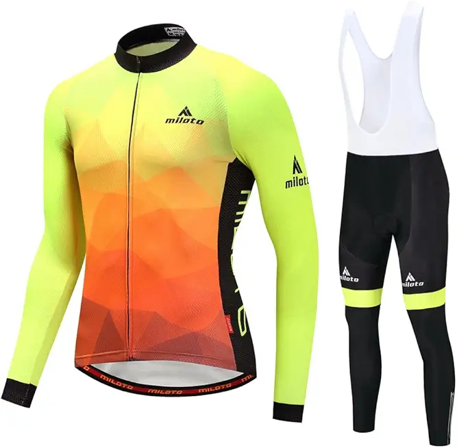 Uriah Men's Cycling Jersey Bib Pants White Sets Long Sleeve Reflective