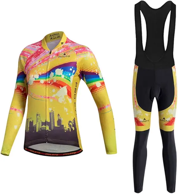 Uriah Women's Cycling Jersey and Black Bib Pants Thermal Fleece Sets Long Sleeve Reflective
