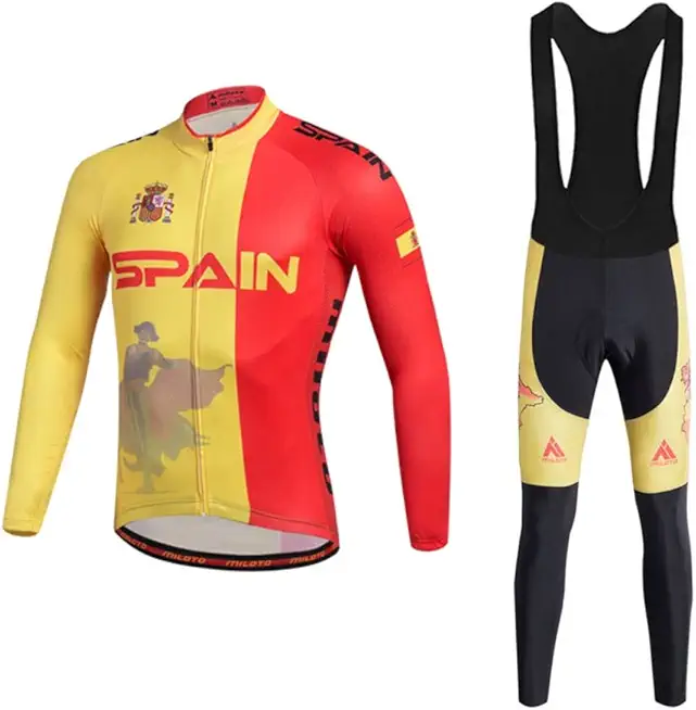 Uriah Men's Cycling Jersey and Black Bib Pants Thermal Fleece Sets Long Sleeve Reflective