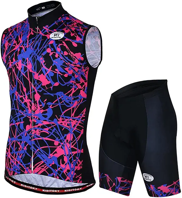 Men's Cycling Jersey Set Ribbon Pattern Bicycle Sleeveless Shirt + 3D Padded Shorts Breathable for Road Bike