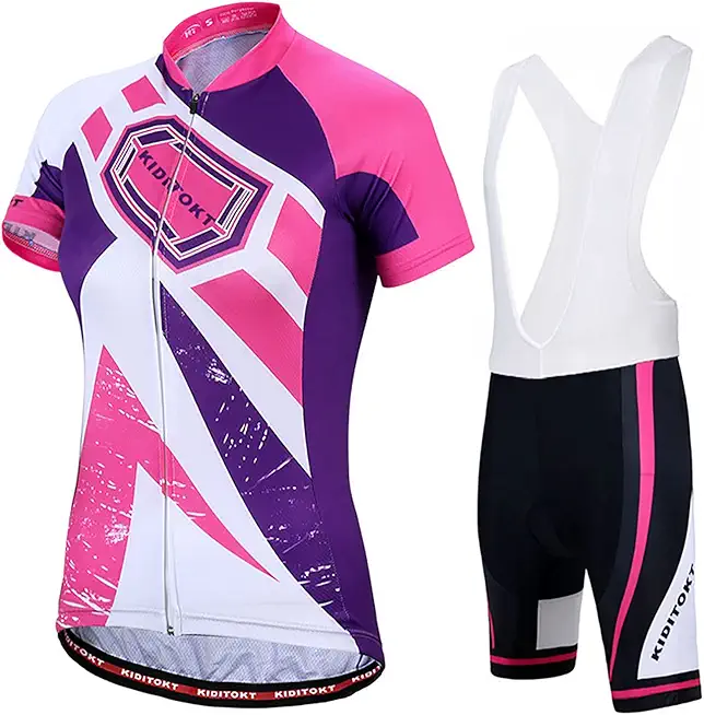 Women's Cycling Clothing Set Short Sleeve Breathable Pockets Cycling Jersey and Padded Bib Pants Sets