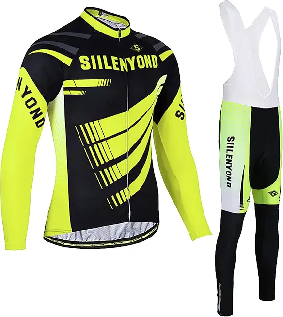 Men's Cycling Jersey Suit Clothes Striped Pattern Mountain Bike Road Bicycle Long Sleeve with Padded Bib Pants