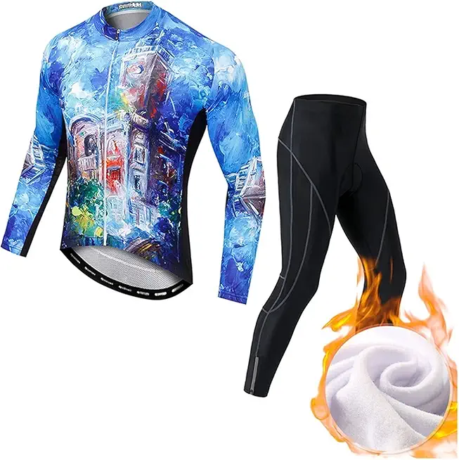 Men's Cycling Clothes Men's Cycling Bike Jersey Winter Thermal Long Sleeve Cycling Jersey and Padded Pants Set Running Jacket with Full Zipper Men's Cycling Clothing(Small)