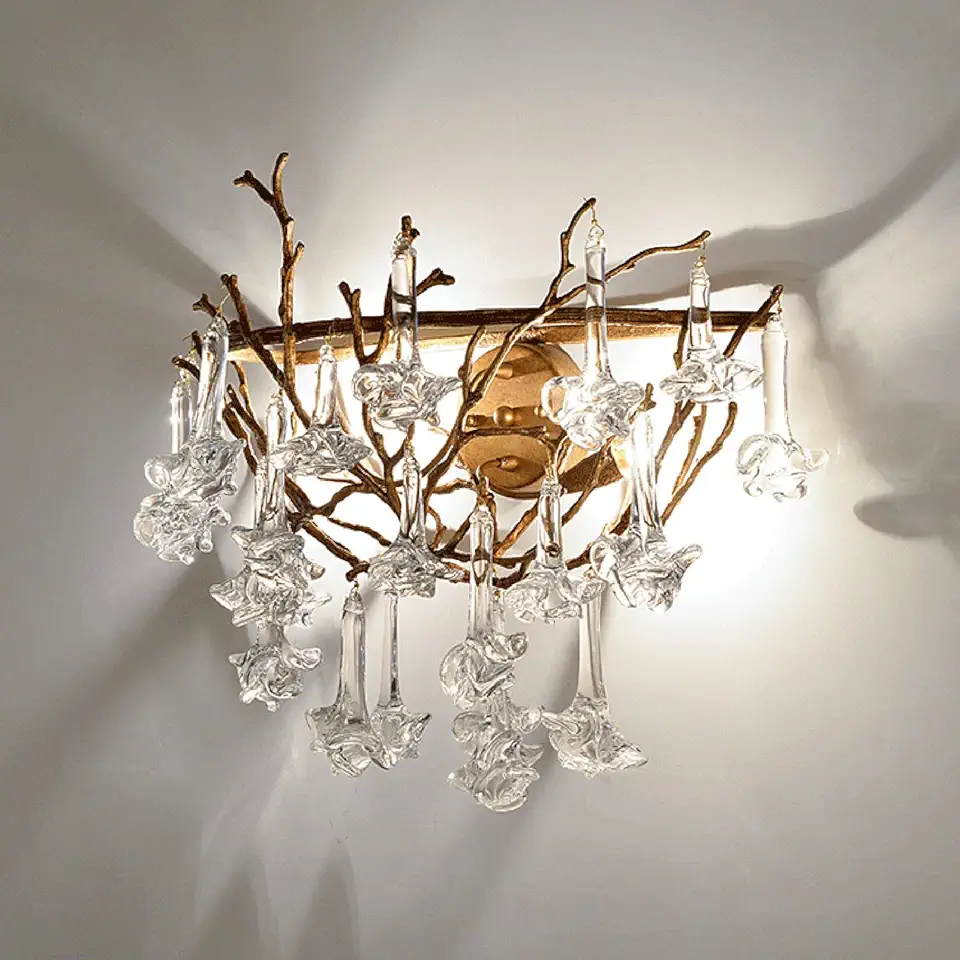 Wall Sconces, Art Rose Crystal Wall Light, Full Copper Stair Light, Corridor Balcony Courtyard Sconce Light,Wide Application