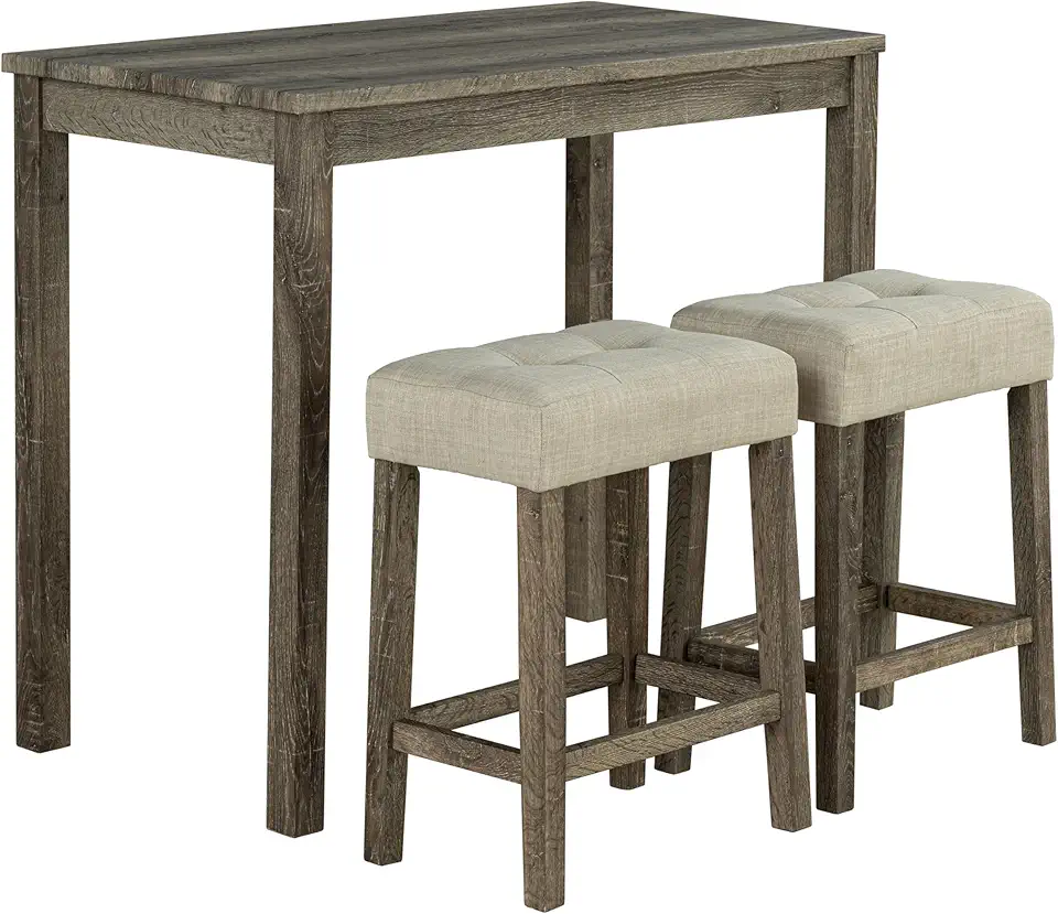 24/7 Shop at Home Beatty Modern Solid Wood 42-inch 3-Piece Counter Height Dining Table Set with Biscuit-Tufted Seat Cushion for Home Kitchen, Small Space, Brown and Beige