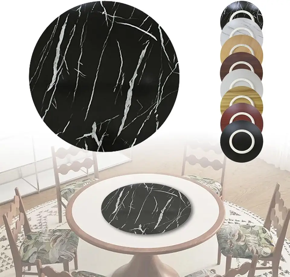 24 27 30 36in Round Lazy Susan Turntable for Dining Table, Large Wooden Rotating Serving Tray Tabletop Rotating Tray Rotatable Serving Plate(Black Marble Pattern,70 cm (27 in))