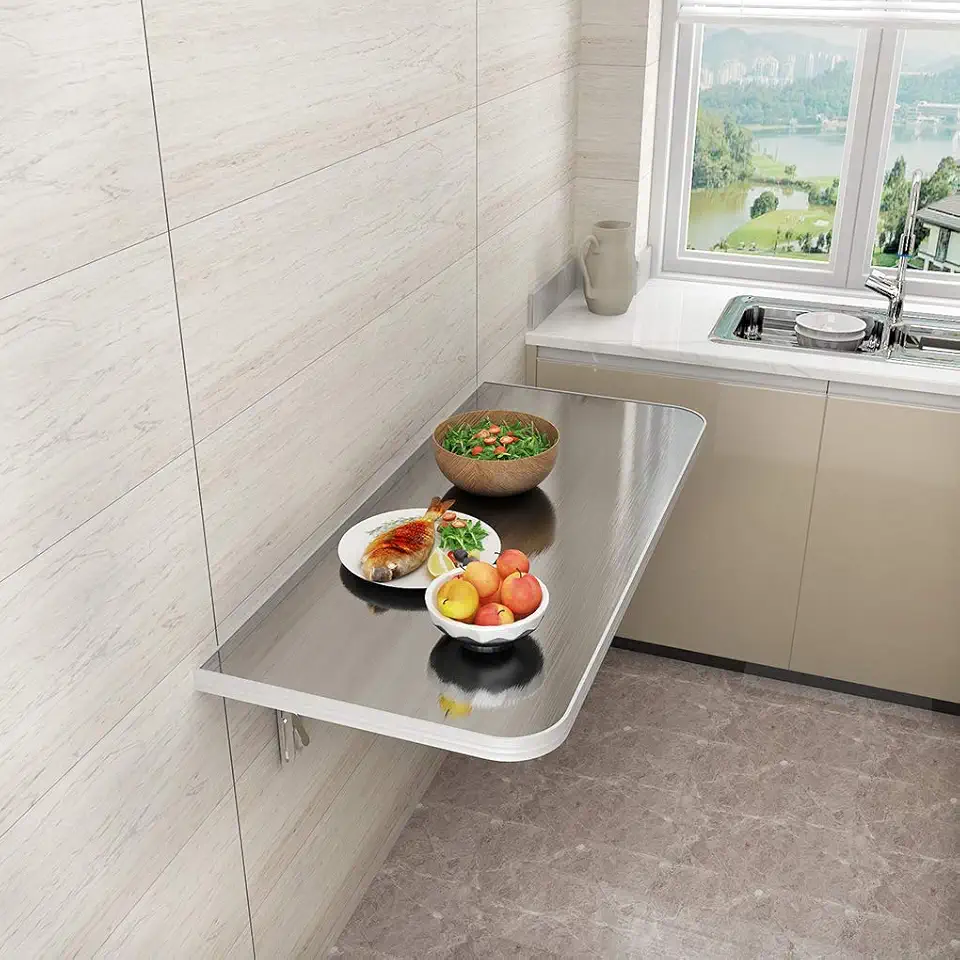 Wall Desk Folding Wall Mounted Drop-Leaf Table Fold Down Desks Dining Table Stainless Steel Computer Workstation Desk Laundry Room Home Bar