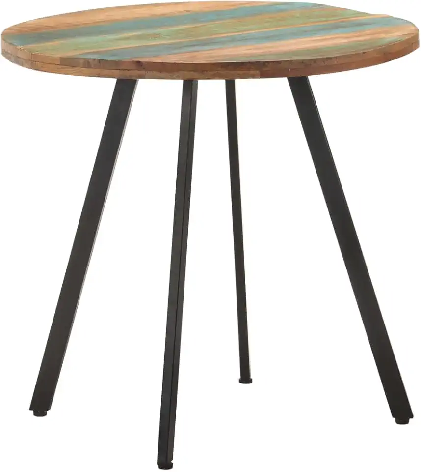 Round Dining Table, Mixed Color Reclaimed Wood Finish, Robust Metal Legs for Kitchen, Room, Comedor