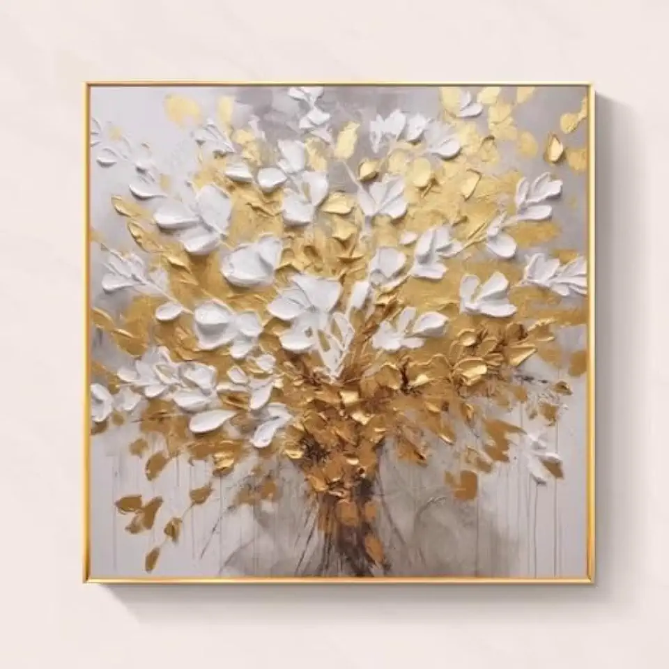 Hand Painted 3D Oil Paintings 100% Hand Painted Oil Painting Modern Floral Paintings Wall Decor Tree of Life Artwork Living Room Bedroom Office Bathroom Home Wall De B-90 * 90cm