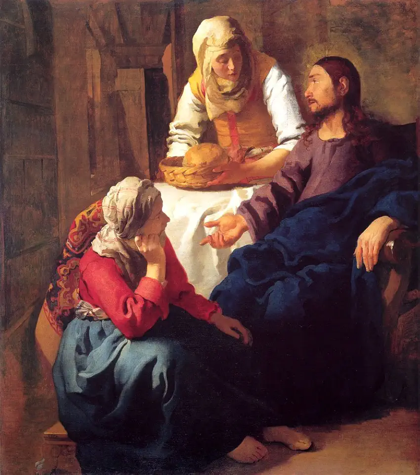 Toperfect Oil Painting Handmade $50-$2000 by College Teachers - 35 Vermeer Paintings - Christ in the House of Mary and Martha Jesus Christian Johannes Vermeer - Famous Paintings on Canvas -Size2