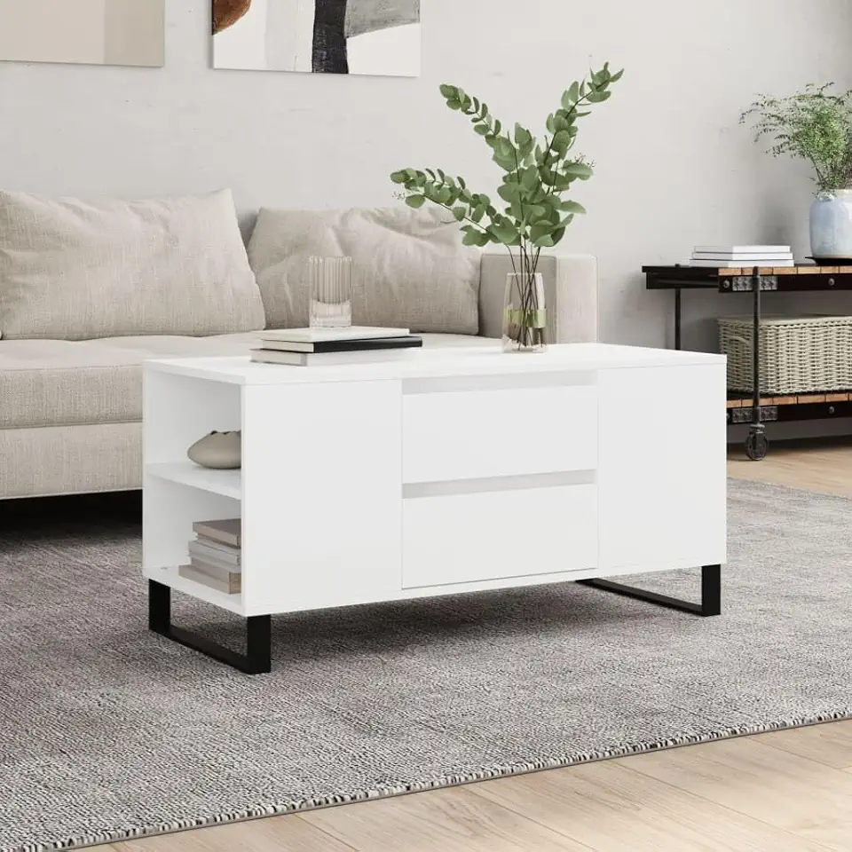 Coffee Table White Engineered Wood and Metal Dining Center Table Coffee Tables for Living Room 40.2 x 17.5 x 19.7 in