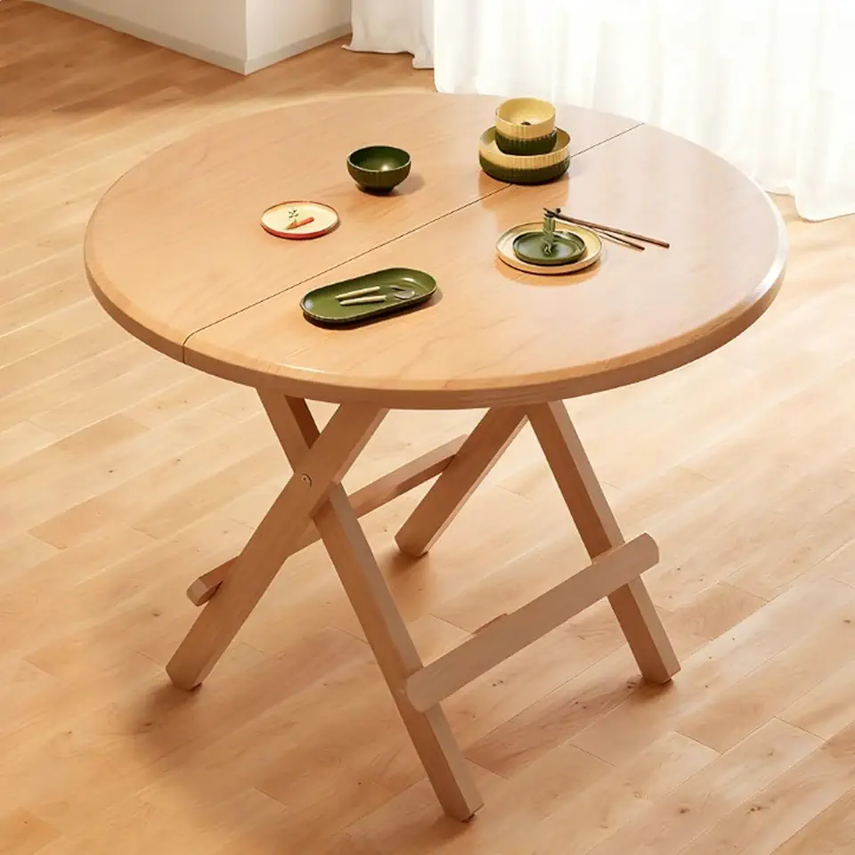 Round Folding Dining Table, Mid Century Round Dinner Tables, Space Saving Folding Dining Table,Butterfly Tables(Natural,39.3x39.3x28.3in)