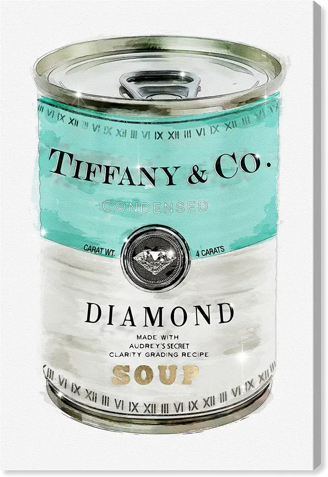 The Oliver Gal Artist Co. Fashion and Glam Contemporary Canvas Art - Priceless Can, Wall Art for Living Room, Bedroom, and Bathroom, 16 in x 24, Blue and White Home Decor