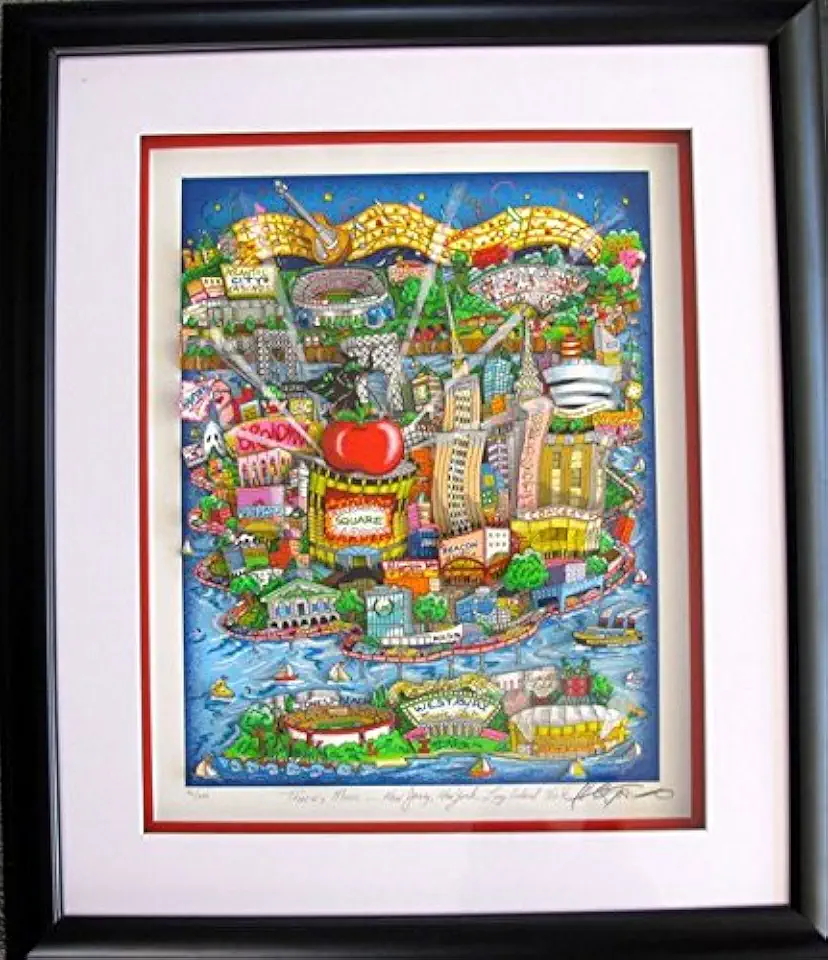 Leos Coffers Wall Art by Charles Fazzino 'There's Music New York, New Jersey, Long Island Too' Framed 3-D Serigraph Print. Measures 27 Inches X 31 Inches