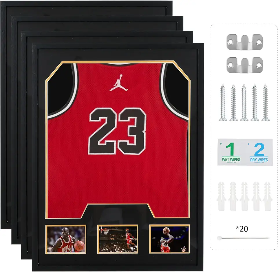 CDEN Jersey Frame, t Shirt Frames, Jersey Frame with Picture Slots, Jersey Display, Photo Display, for Soccer, Football, Basketball, Baseball (4 Pack)