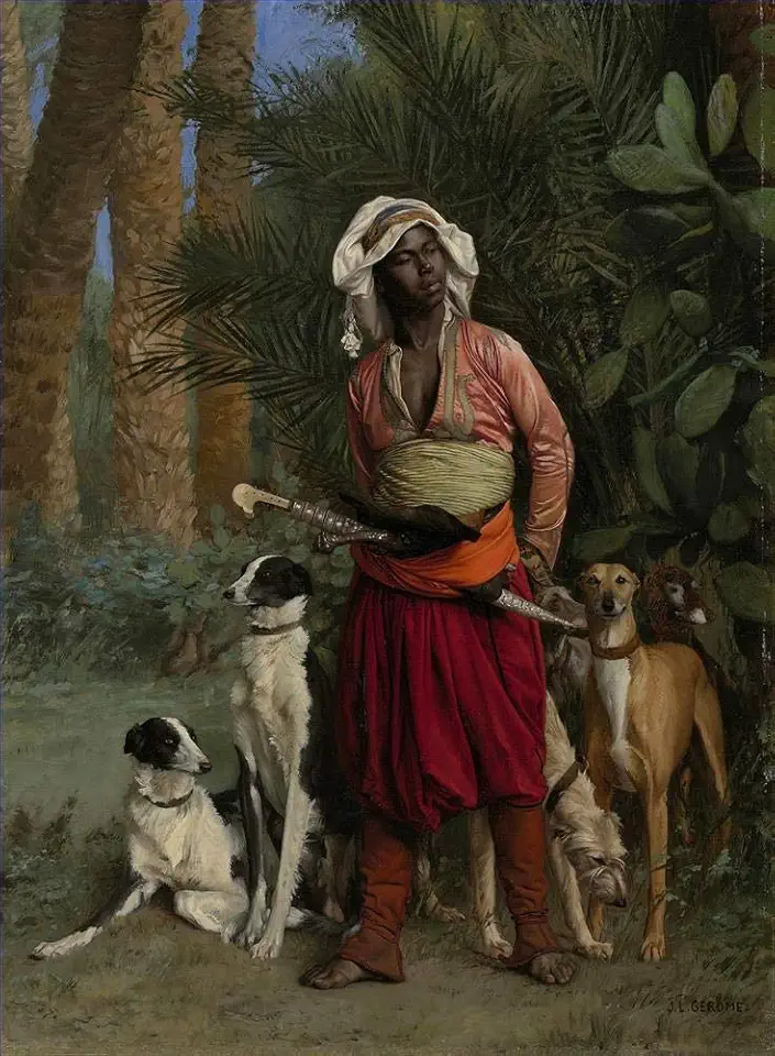 Toperfect Oil Painting Handmade $50-$2000 by College Teachers - 12 Famous Paintings Gerome - The Negro Master of the Hounds Araber Jean-Leon Gerome ARI1 Art - Wall Painting on Canvas -Size1