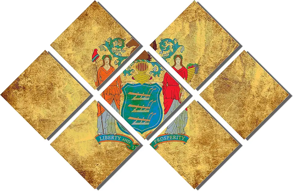 Canvas Quest 64 x 43 TOTAL - New Jersey State Flag Rustic Grunge Metal Print wall art 7 Panel Butterfly split, HD aluminum prints