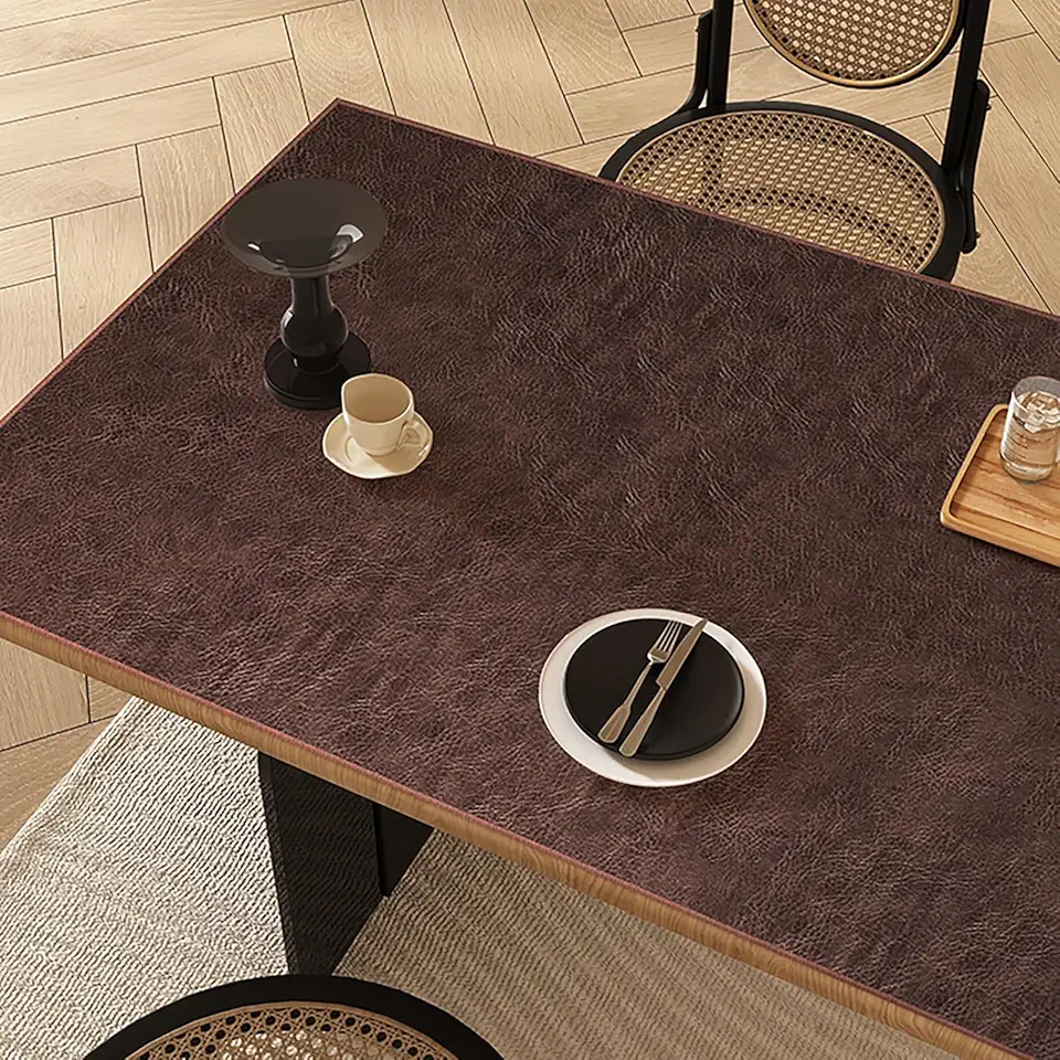 18 19 in Wide Leather Table Runner Brown，Waterproof Heat Resistant Kitchen Dining Room Placemats Rectangle Dresser Scarves Bedroom Furniture Cover(19x94in)