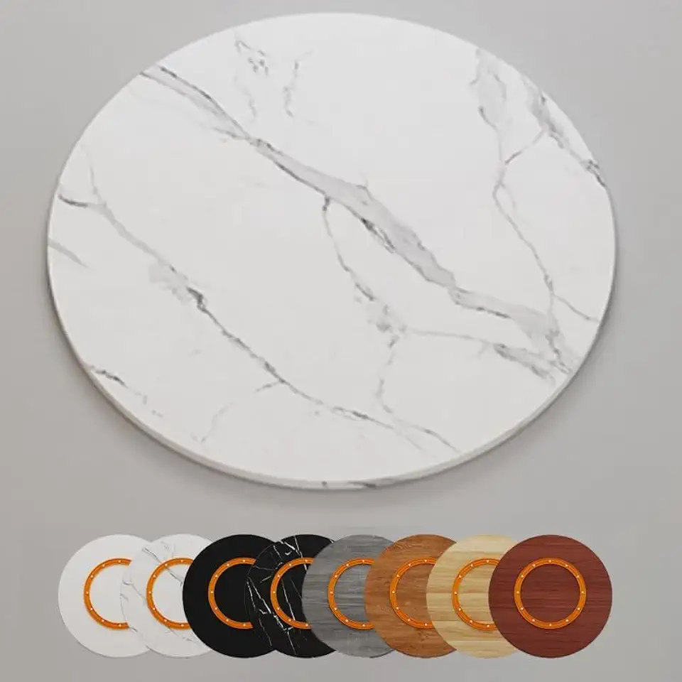 Large Solid Wood Lazy Susan Turntable - 28in Marble Finish Rotating Serving Tray for Dining Table - Smooth Spin Perfect for Entertaining & Serving