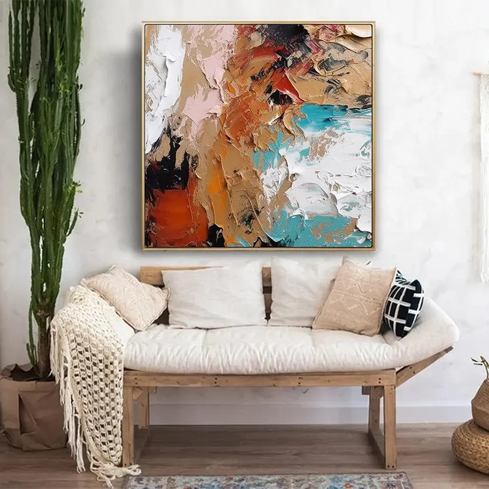 Brown Abstract Oil Painting,Heavy Textured Wall Art,Handmade Acrylic Painting,Modern Wall Decor,Minimalist Art,Office Living Room Decor,Unstretched,Frameless,(183X183cm) 72X72Inches