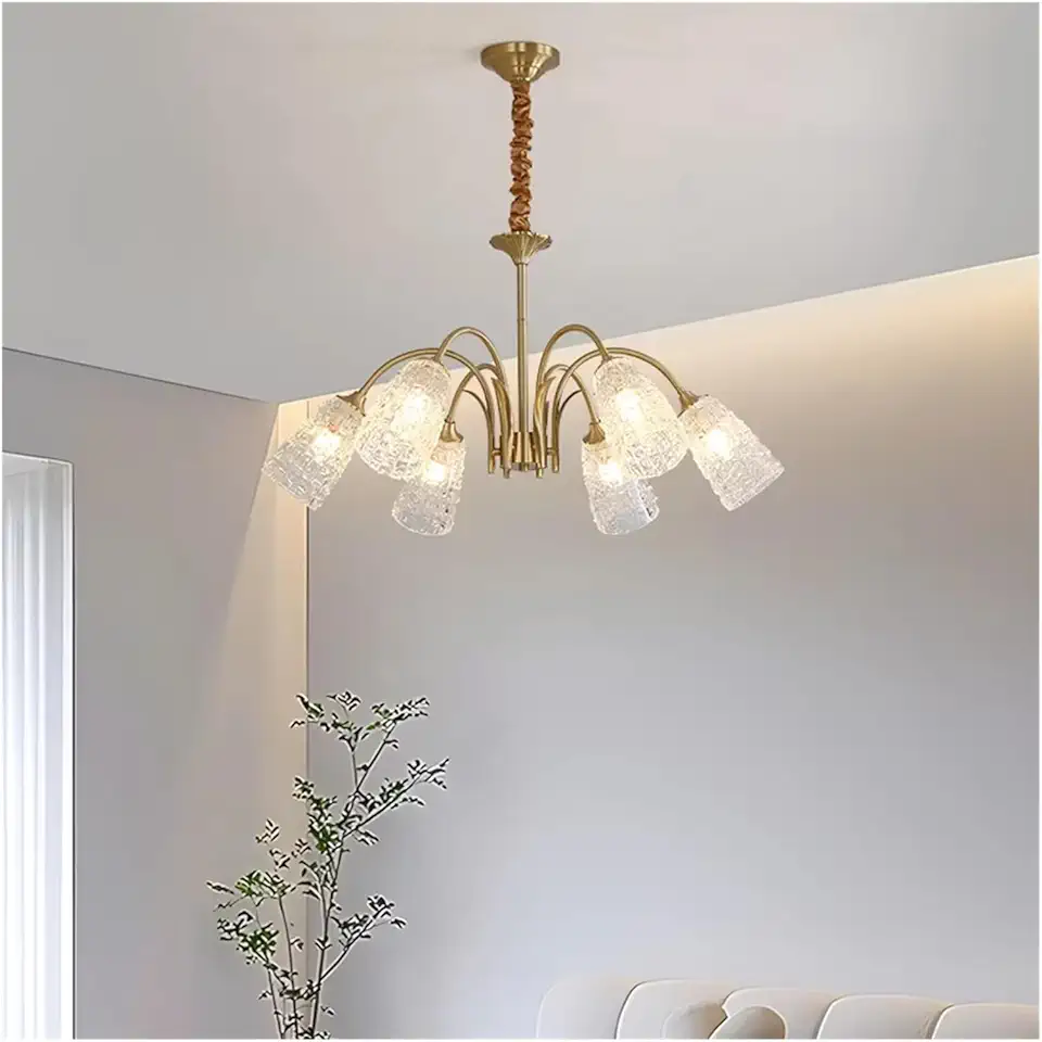Modern Nordic LED Chandelier Kitchen Bedroom Dining Room Copper Glass Pendant Light Home Art Design Hanging Lamp