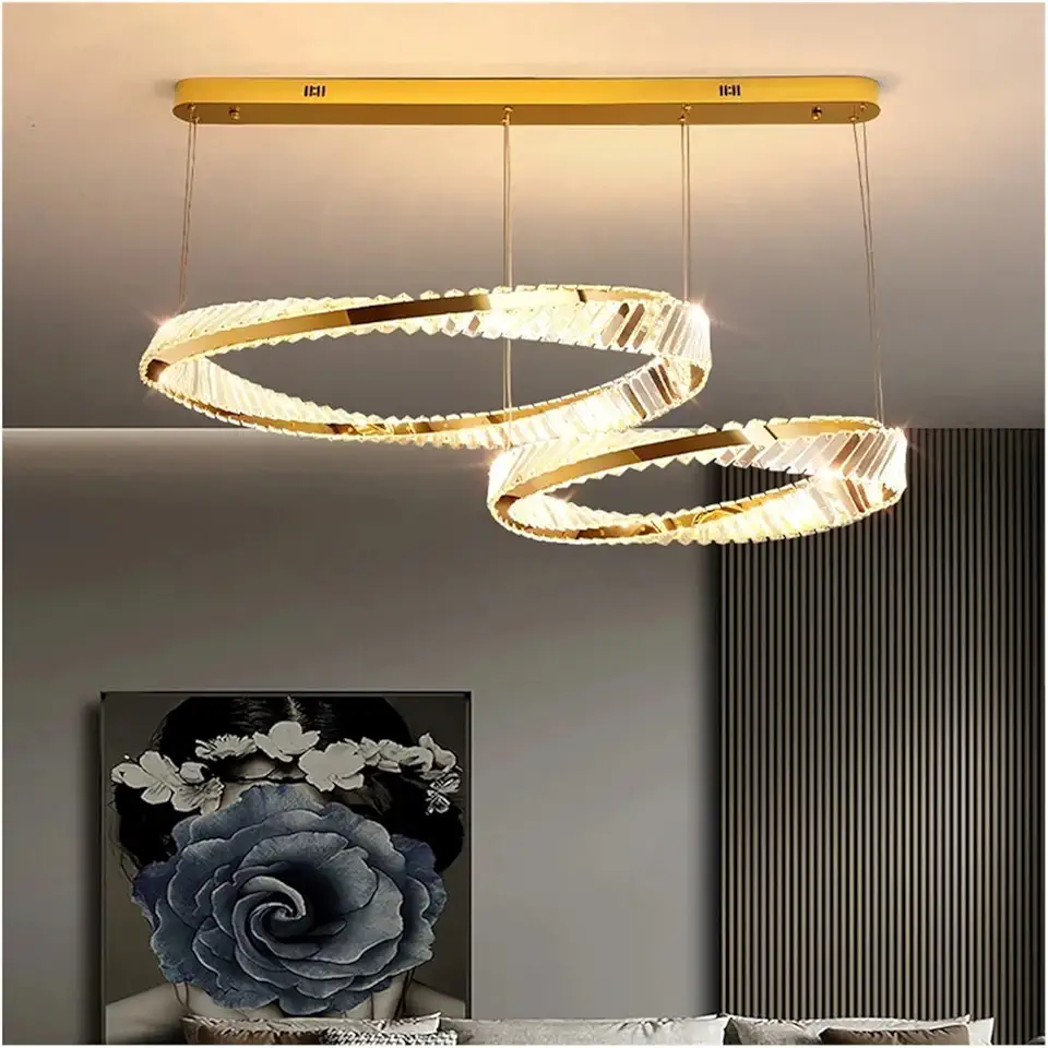 Wall Sconces, Creative Modern Chandelier Designer Round Gold Lighting Fixture Ring Glossy Crystals Hanging Decorative Art for Bedroom
