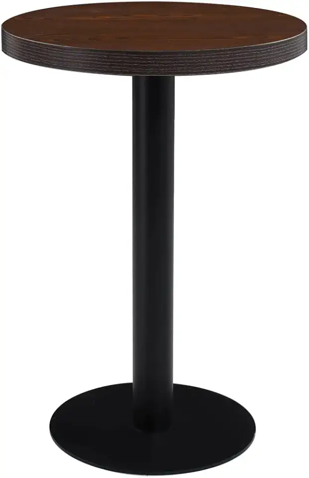 Round Bistro Dining Table Dark Brown MDF Top Black Steel Legs Modern Indoor Outdoor Kitchen 23.6