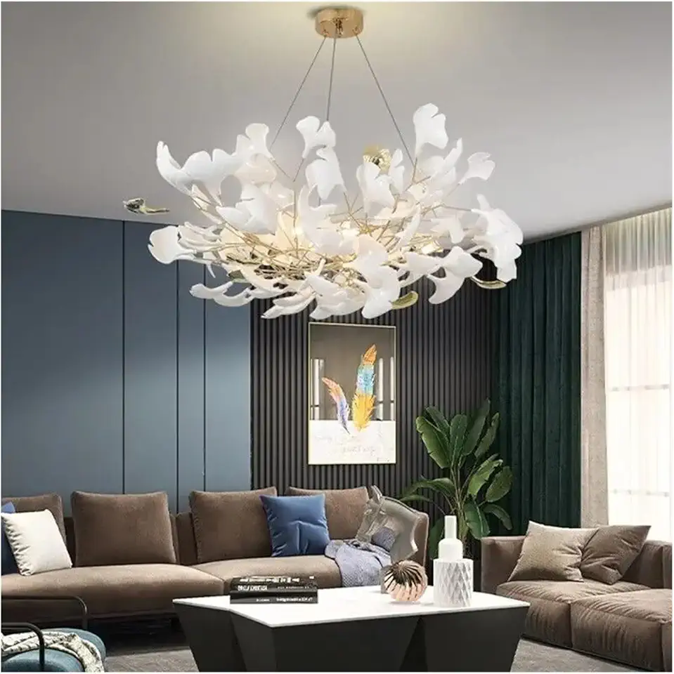 Porcelain Leaves Pendant Lights Living Room Iron Art Decor Lustre Modern Lighting FIxtures Gold Hanging Lamp,for Kitchen Island