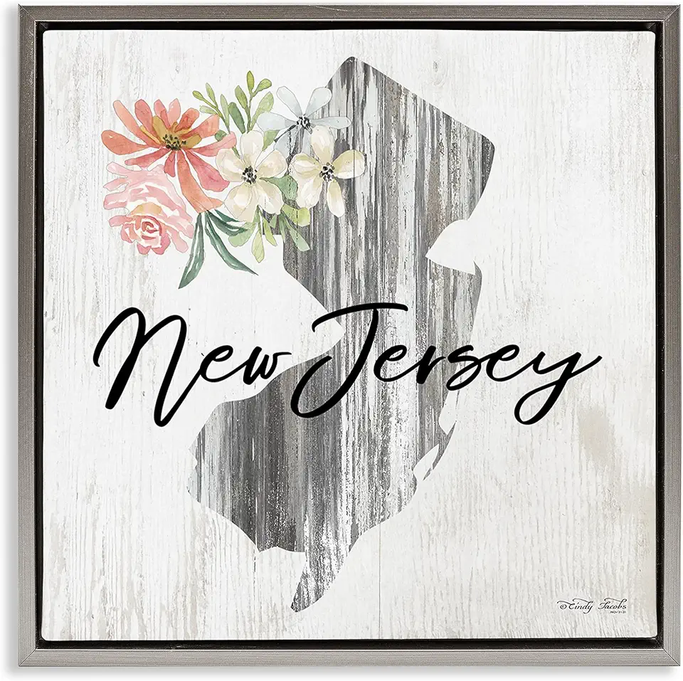 Stupell Industries Shabby Chic New Jersey Framed Floater Canvas Wall Art Design by Cindy Jacobs