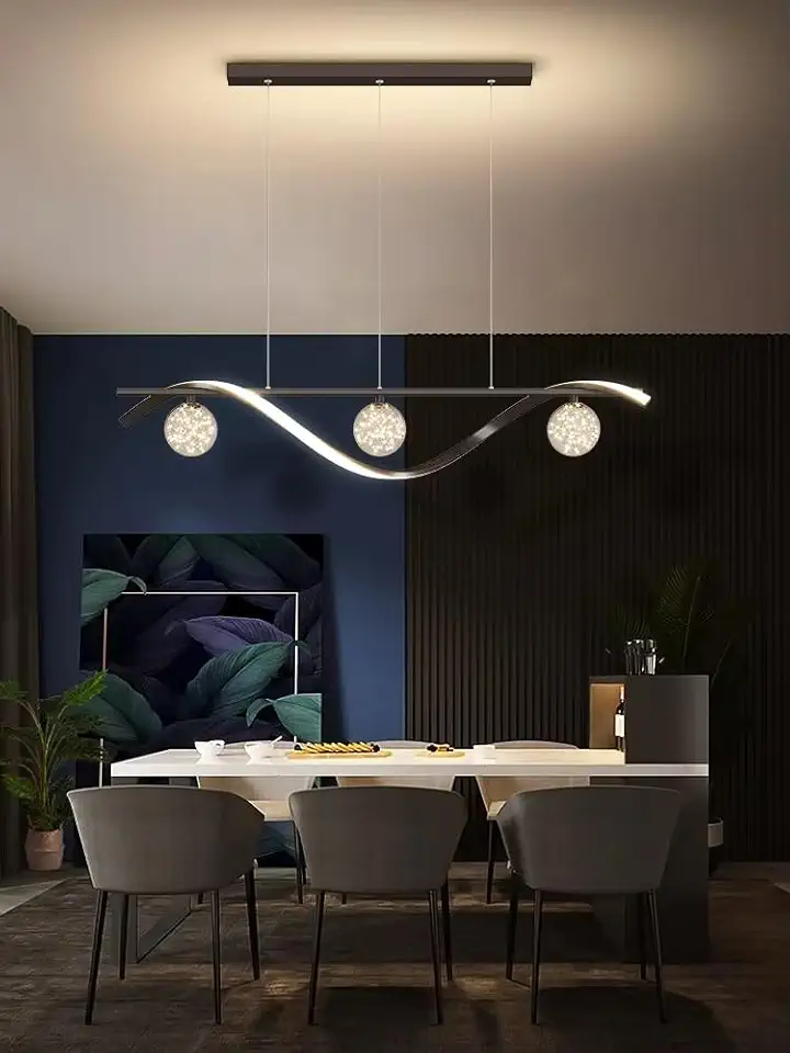 Modern Minimalist Led Pendant Lamps Dimming for Coffee Table Dining Room Kitchen Island Ceiling Chandelier Home Lighting Fixture(3 Colors,L100cm Black)