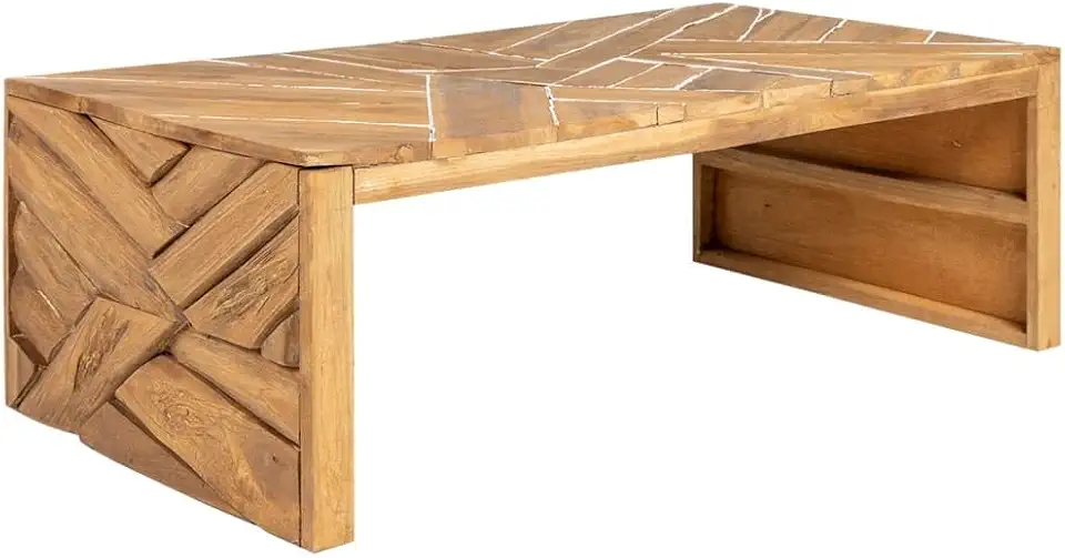 Coffee Table Natural Wood Solid Teak Wood Dining Table Living Room Furniture end Tables Living Room for Indoor Balcony 43.3x13.8x15.0 in