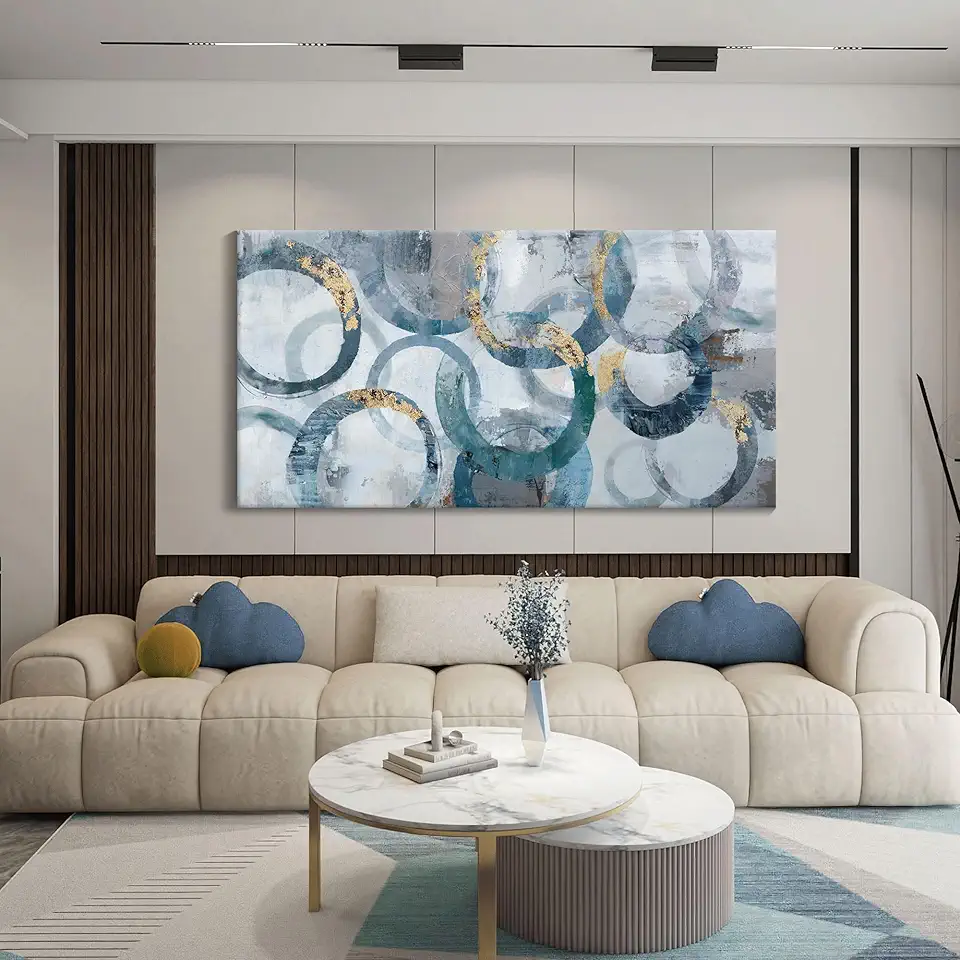 Abstract Canvas Wall Art, Modern Minimalist Wall Decor for Living Room - Blue, Teal Room Decorations, Framed 24x48IN