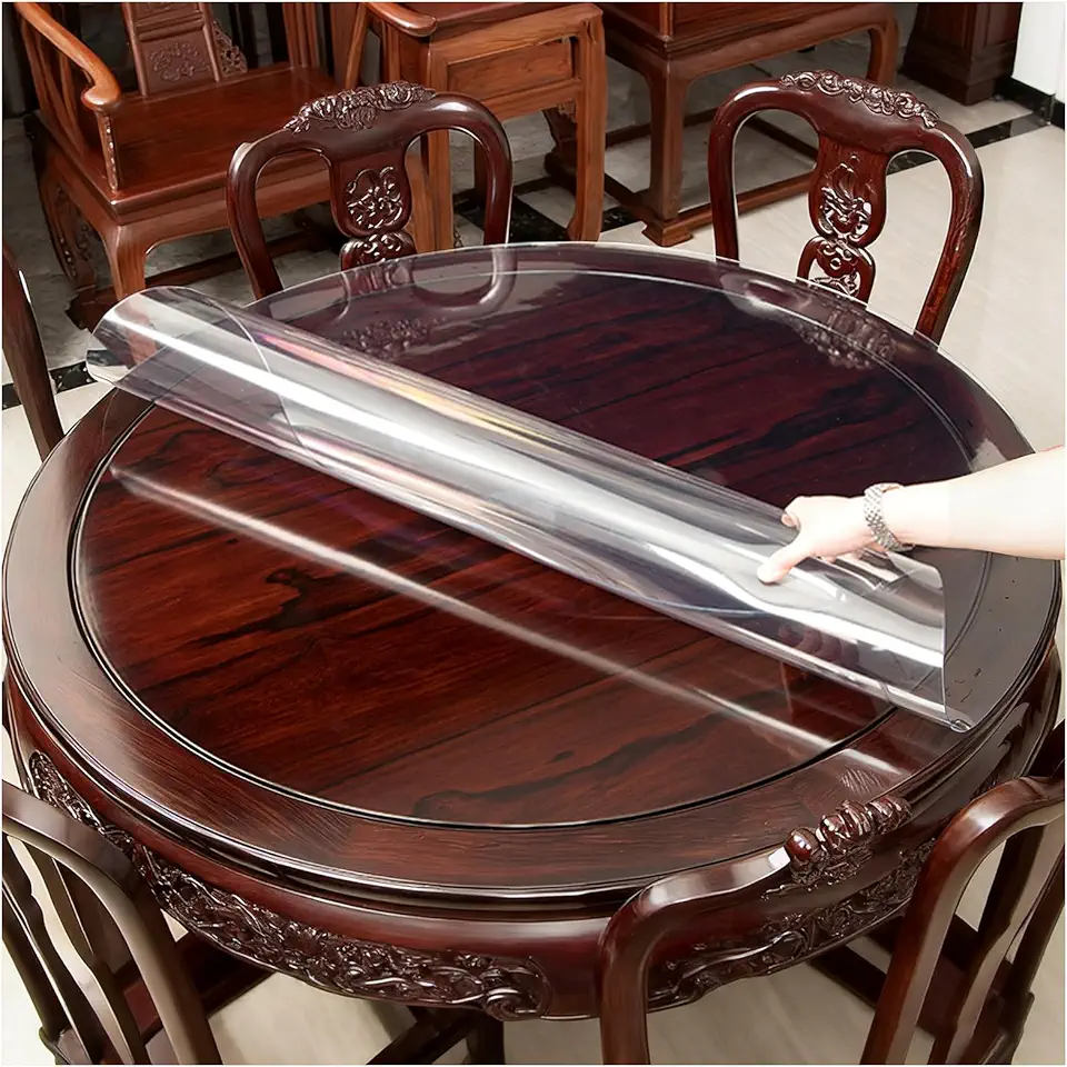 Clear Table Protector 1.5mm,57.5 Inch Round Transparent Table Cover Protector, Vinyl PVC Desk Mat Pad,Plastic Tablecloth for Coffee Tables,Writing Desk,Dining Room Anti-Scratch Crystal Pad