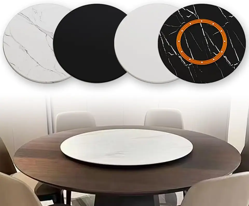 20'' 24'' 27'' 30'' Wood Lazy Susan Turntable Rotating Tray for Dining Table, Round Rotating Serving Tray Rotatable Serving Plate with Swivel Base(Black Marble Pattern,70 cm (27 in))