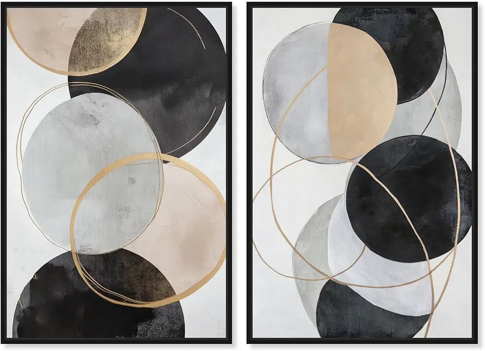 Gilded Urban Orbits 2 Panel Set Canvas Print Boho Wall Art by Art Remedy, Black Frame, 36 x 54