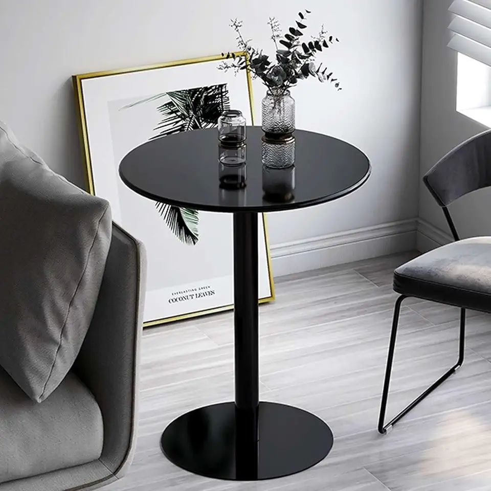 Luyckfrazy Round Bistro Bar Table with Metal Base, Counter Height Cocktail Table, High Top Bar Pub Dining Table for Home, Living Room, Restaurant, Easy Assembly, Black(40x40x50cm)