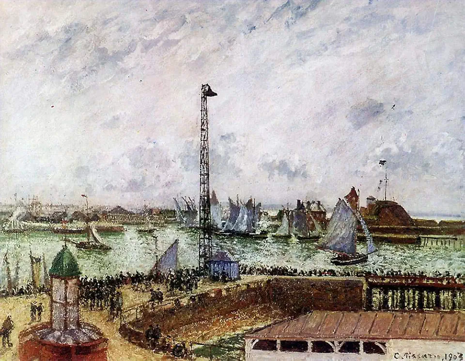 Toperfect 15 Paintings the pilot s jetty le havre cityscape city scenes Camille Pissarro Oil Art on Canvas - Famous Artworks -Size04, $50-$2000 Hand Painted by Art Academies' Teachers