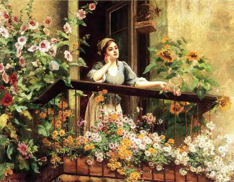 Toperfect Oil Painting Handmade $50-$2000 by College Teachers - 8 Famous Paintings - A Pensive Moment girl flowers Daniel Ridgway Knight Art - Wall Painting on Canvas -Size1