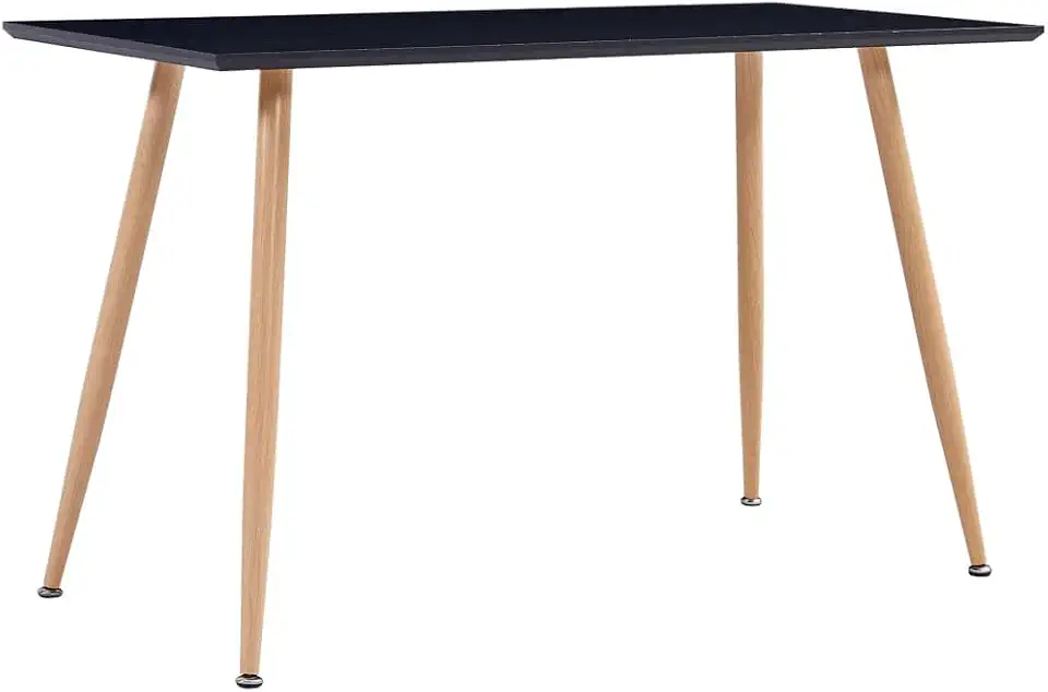 Modern Rectangular Dining Table for Kitchen & Dining Room, Black MDF Top with Brown Steel Frame, Spacious 47.2x23.6 Inch Surface, Seats 6 People, Easy Assembly
