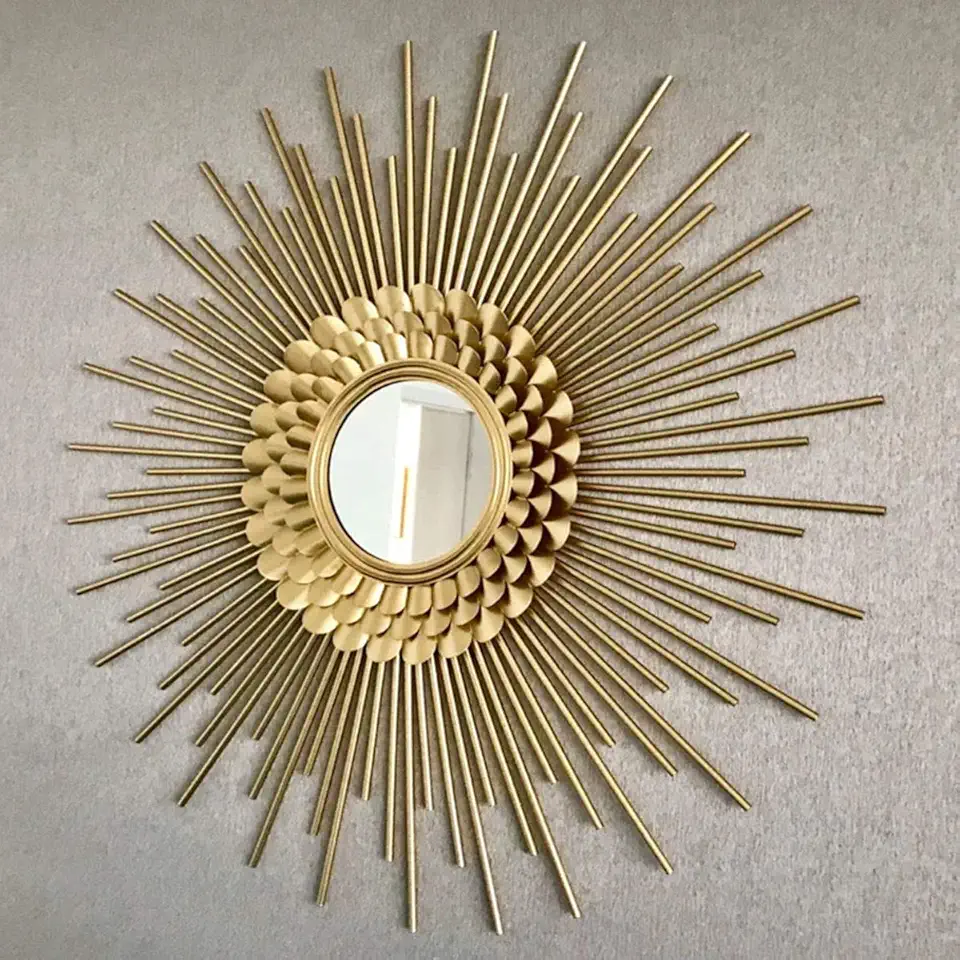 bathroom mirror , Modern Antiqued Golden Circle Frame Wall Mirror | Premium Round Glass Panel | - Arts Wall-Mounted Mirrors | Home Décor Furniture Vanity, Bedroom, Or Bathroom | Hanging(100*100CM)