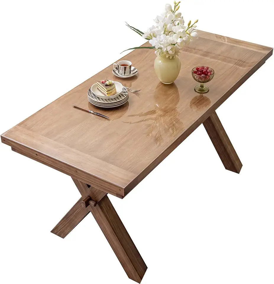 YSUEFIJO Rectangular Transparent Table Protector, Clear PVC Tablecloth for Kitchen Dining Room, Waterproof Plastic Mat, Heatproof Spillproof Desk Cover, Easy to Clean