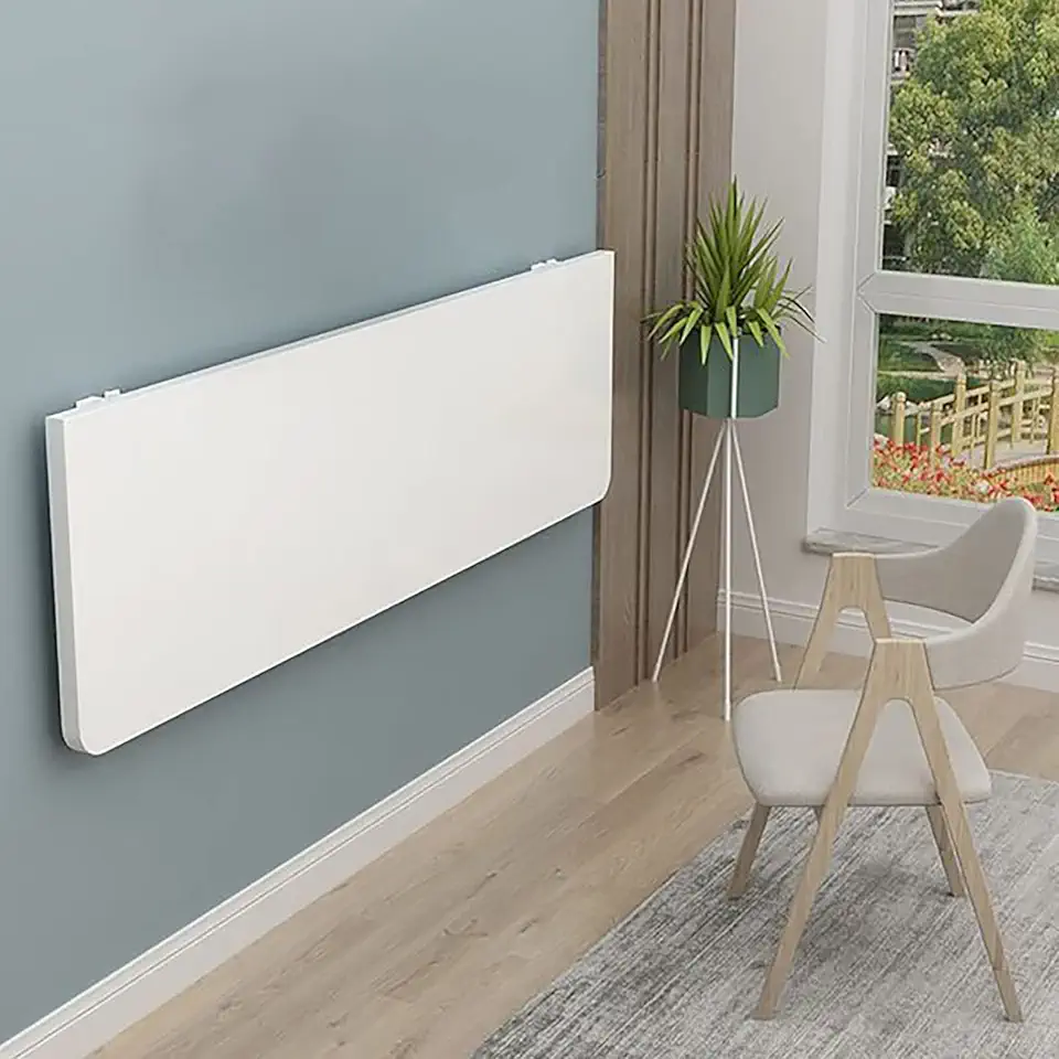 Floating Desk with Drop Leaf Mounted Table Solid Wood Workbench White for Office Bedroom Dining Room (White 80x30cm/31x12in)