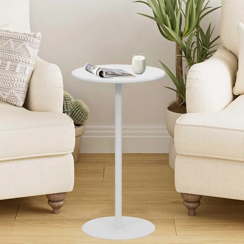 Luyckfrazy Round Bar Table for Narrow Space, High Top Bistro Pub Tables with Stable Base, Coffee Table, Sofa End Tables, Circular Cocktail Dining Table for Home, Office and Kitchen, White(40x40x50cm)