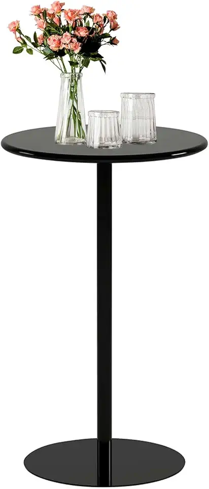 Round Bar Table for Narrow Space, Counter Bistro Pub Tables with Fixed Tabletop and Stable Base, Small Coffee Drink Table, Circular Cocktail Dining Table for Home, Office and Kitchen, Black(40x40x50cm