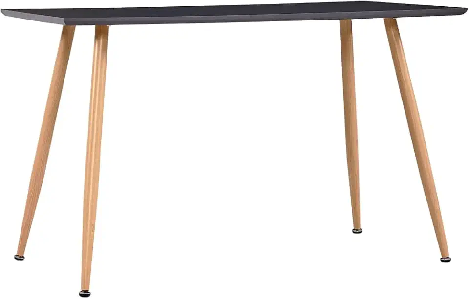 Grey and Oak Dining Table, 47.2 in Long MDF Wood, Steel Legs, Modern Farmhouse Furniture for Kitchen, Apartment Dinner