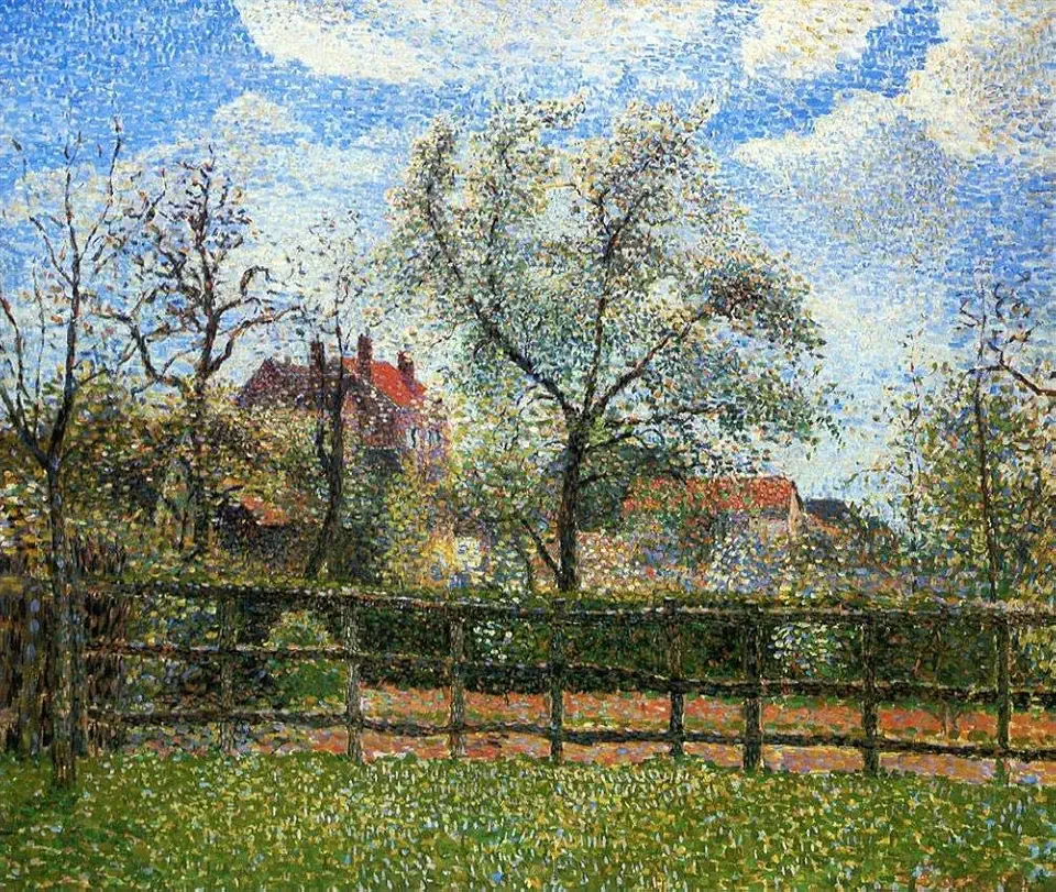 Toperfect 12 Paintings pear trees and flowers at eragny morning views Camille Pissarro Oil Art on Canvas - Famous Artworks -Size04, $50-$2000 Hand Painted by Art Academies' Teachers